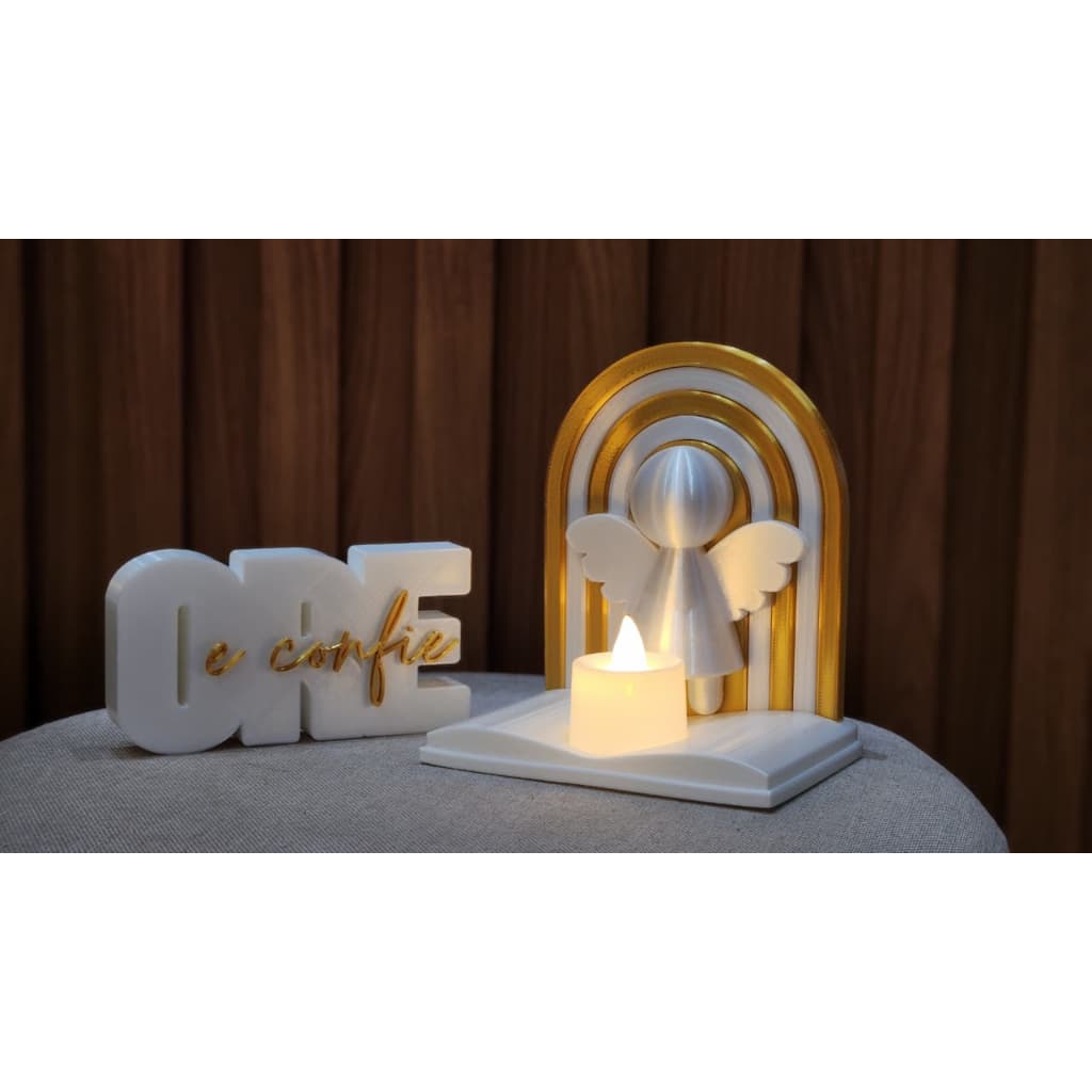 Cantinho da Oração Iluminado | Anjo da Guarda + Ore e Confie Decoração Religiosa Presente Especial