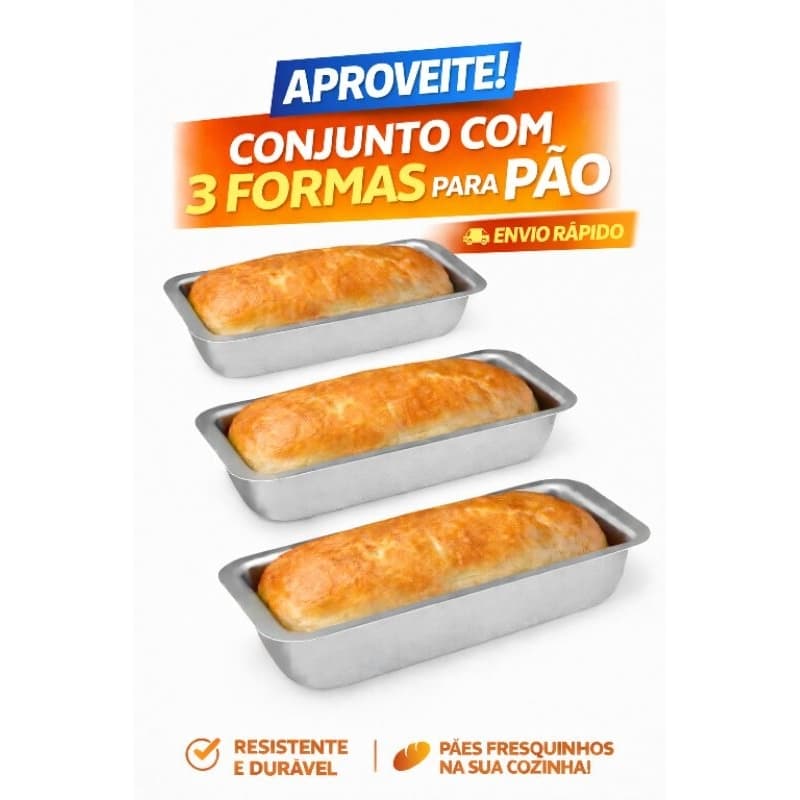 Conjunto de Formas para Pães 3 Peças – Antiaderente, Resistente, Ideal para Bolos e Panificação