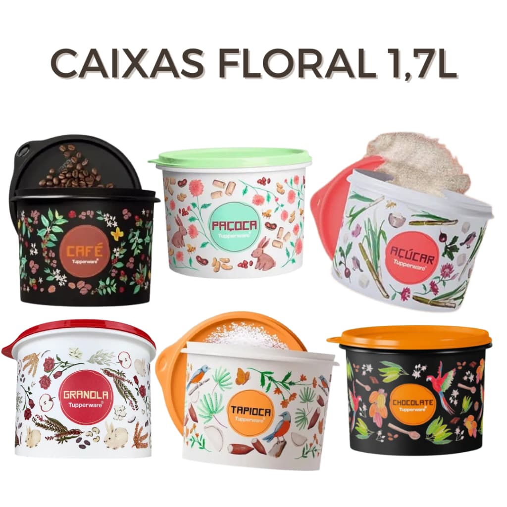 Caixas Linha Floral Tupperware 1.7l ORIGINAL MÉDIA CAFÉ/AÇÚCAR/CHOCOLATE/PAÇOCA/GRANOLA/TAPIOCA TAPAUE ARMAZENAR