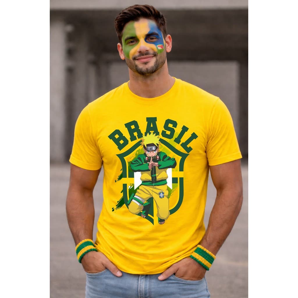 Camiseta Camisa Amarela Naruto Brasil Unissex Envio imediato