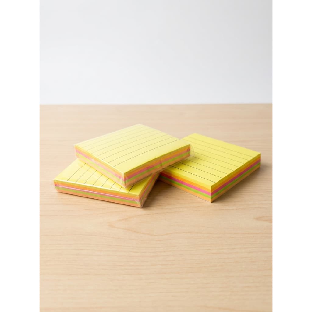 Kit om 3 Bloco de Notas Adesivo Pautado Colorido 76x76mm Memo Stick 100 Folhas