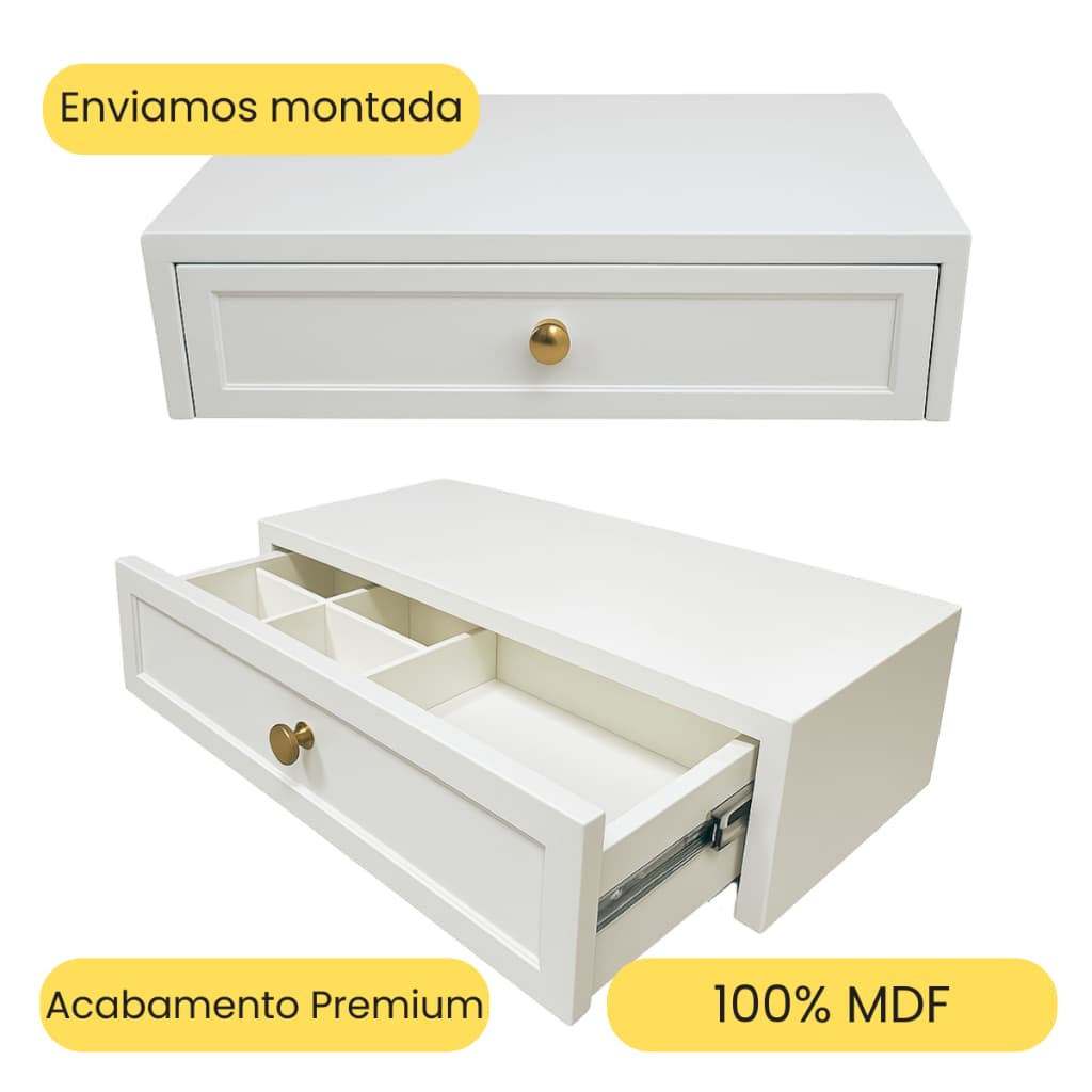 Penteadeira Suspensa Mdf 50cm Branco Texturizado Com Gaveta