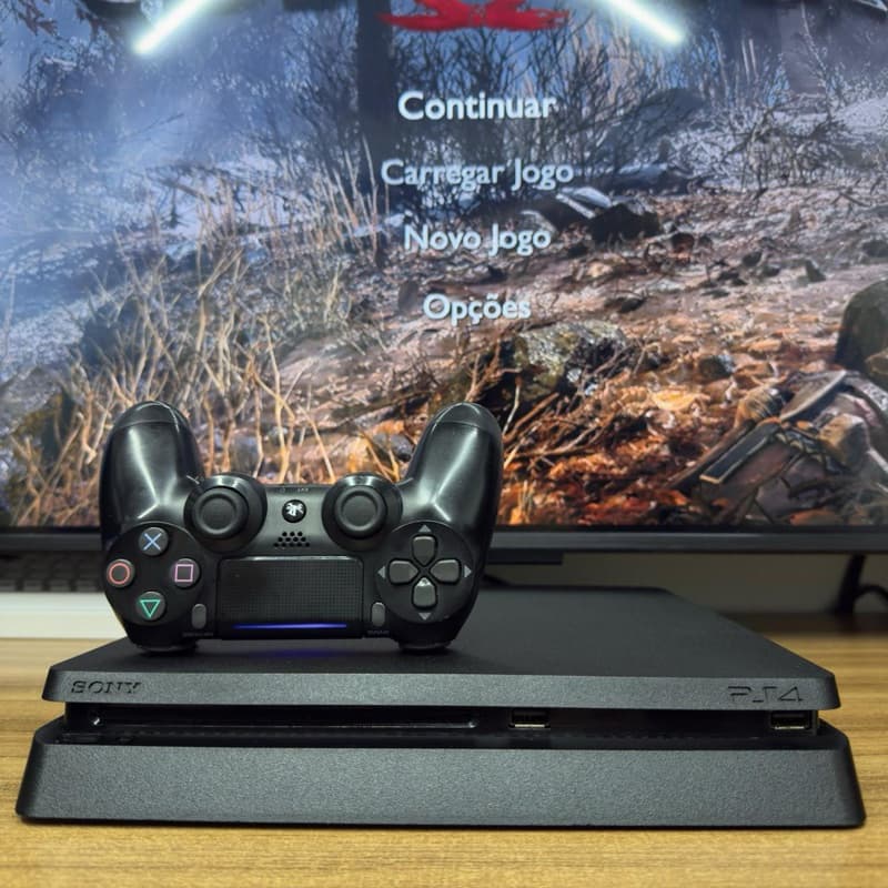 PS4 SLIM 500GB 1 CONTROLE ORIGINAL 1 JOGO FÍSICO GARANTIA E NOTA FISCAL