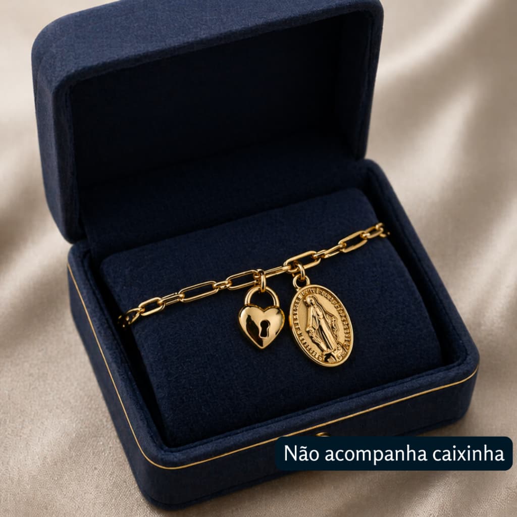 Pulseira Cadeado Consagração Nossa Senhora das Graças Dourada AH406