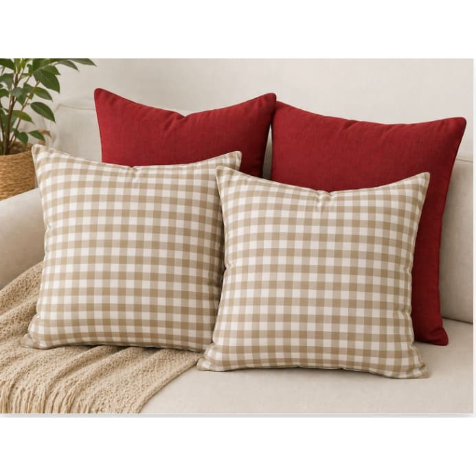 kit 4 capas de almofada Xadrez Bege – Elegância e Conforto para sua Casa