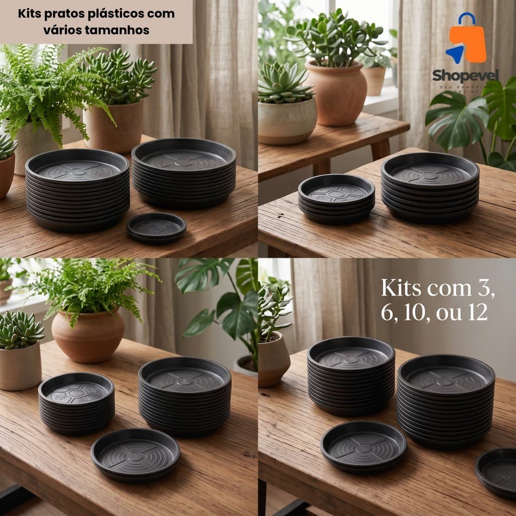 Kits Pratos Vaso De Planta Coletor de Água Plástico Preto Com Furos Suspenso Varios Tamanhos