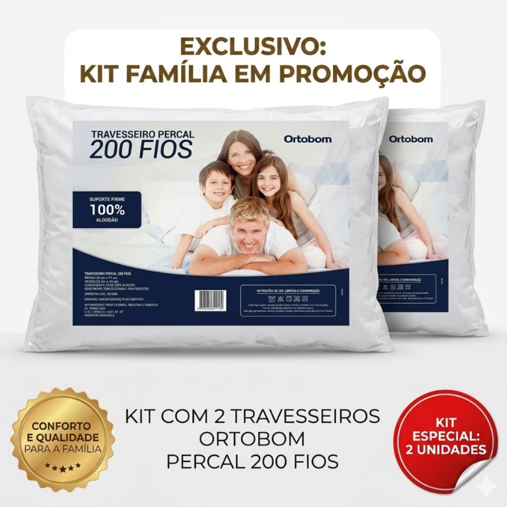 Kit 2 Travesseiro Percal Antialérgico Fibra Siliconada 100% Algodão Antiácaro Macio