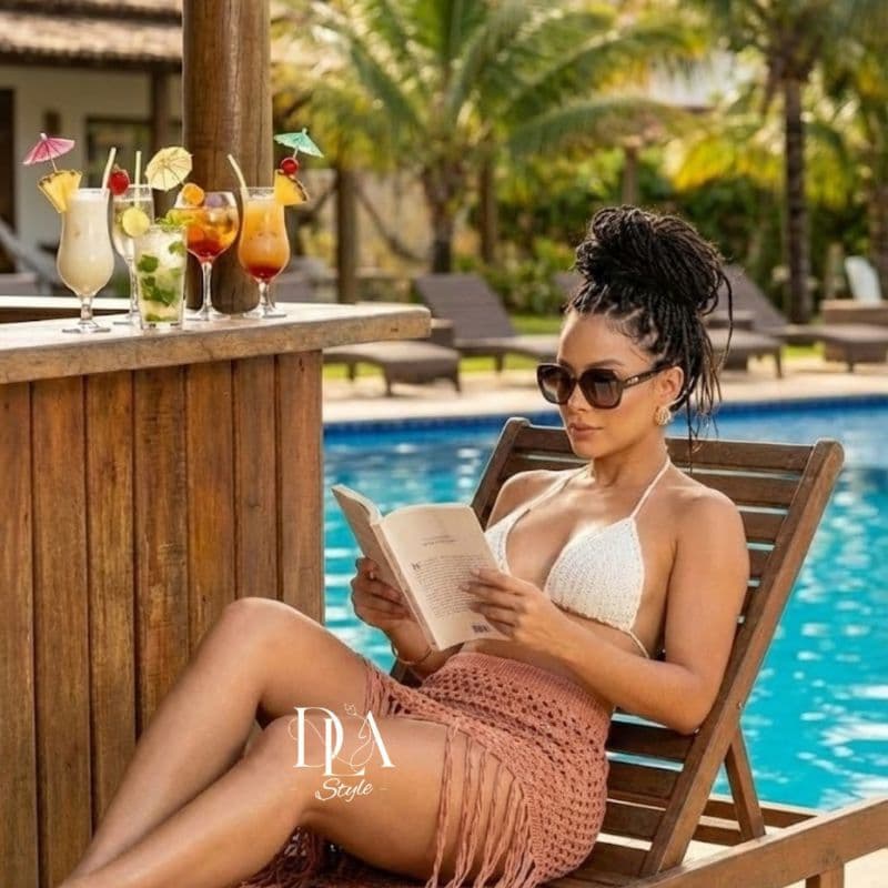 Saida de Praia Feminina de Tricô Estilo Resort com Franjas DlaStyle