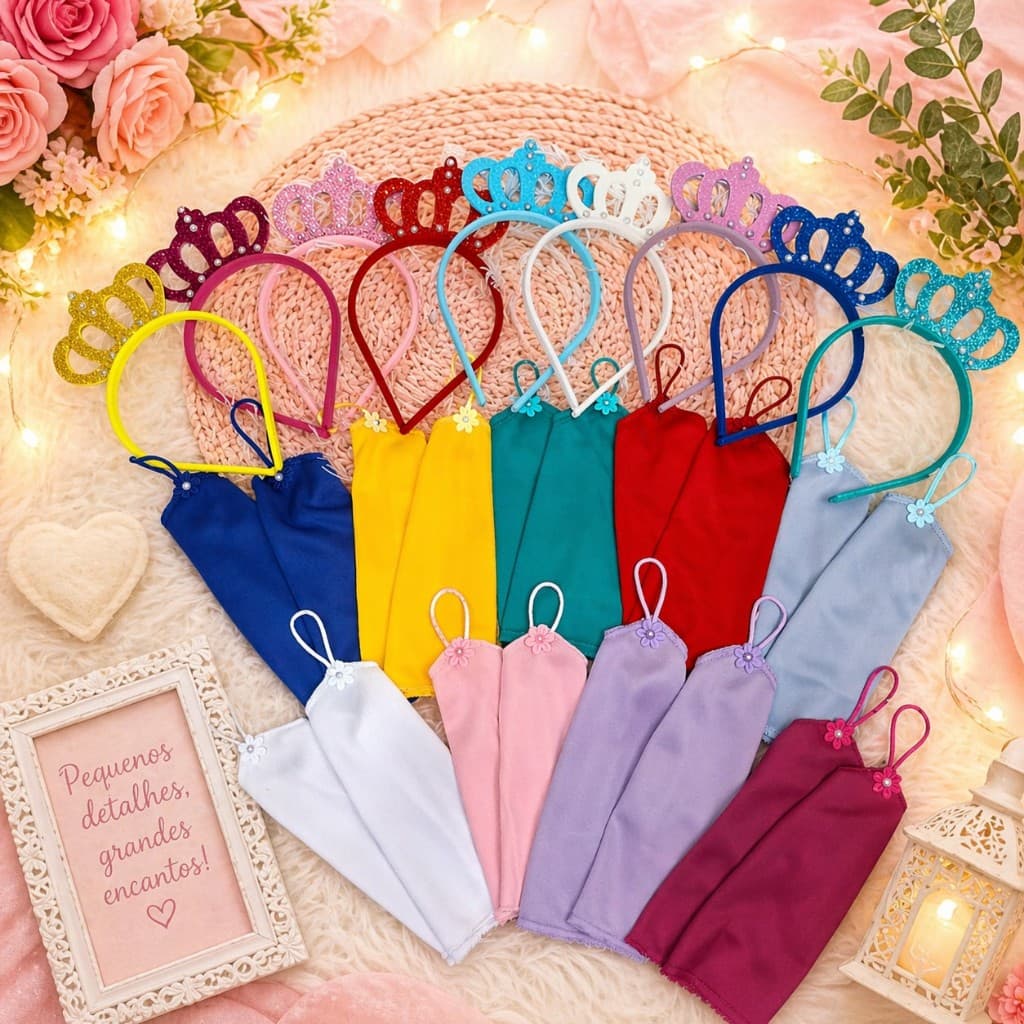 KIT TIARA COROA DE PRINCESA + LUVAS ACESSÓRIO INFANTIL MENINA