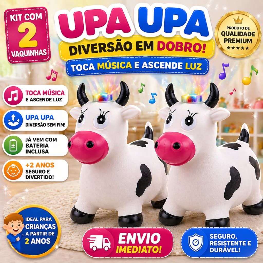 Kit 2 Vaquinha Upa Upa Pula Pula Pocoto Musical e Luz Inflavel Borracha Brinquedo Infantil Educativo