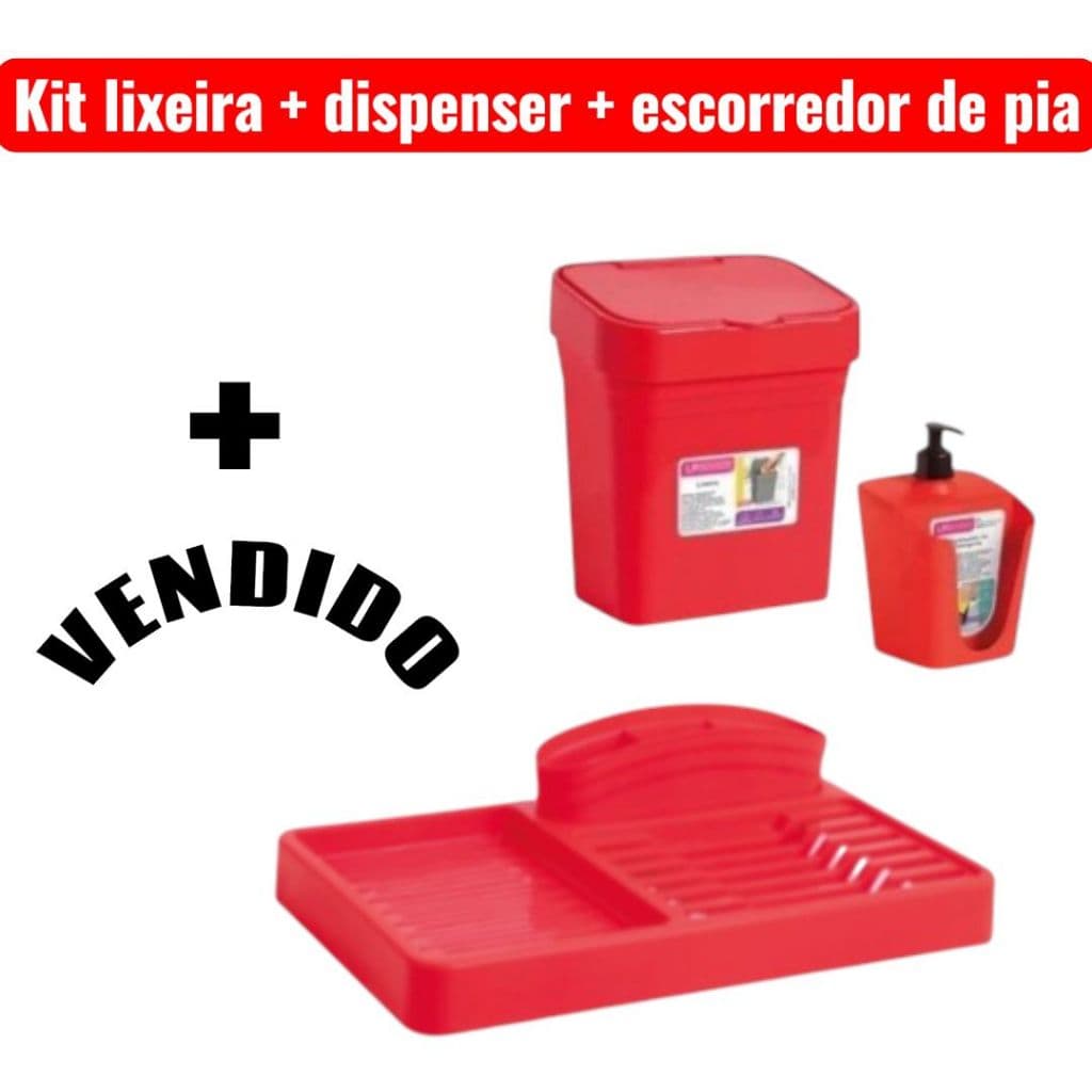 Kit Cozinha Pia Organizada com Lixeira Porta Detergente Escorredor de Louça