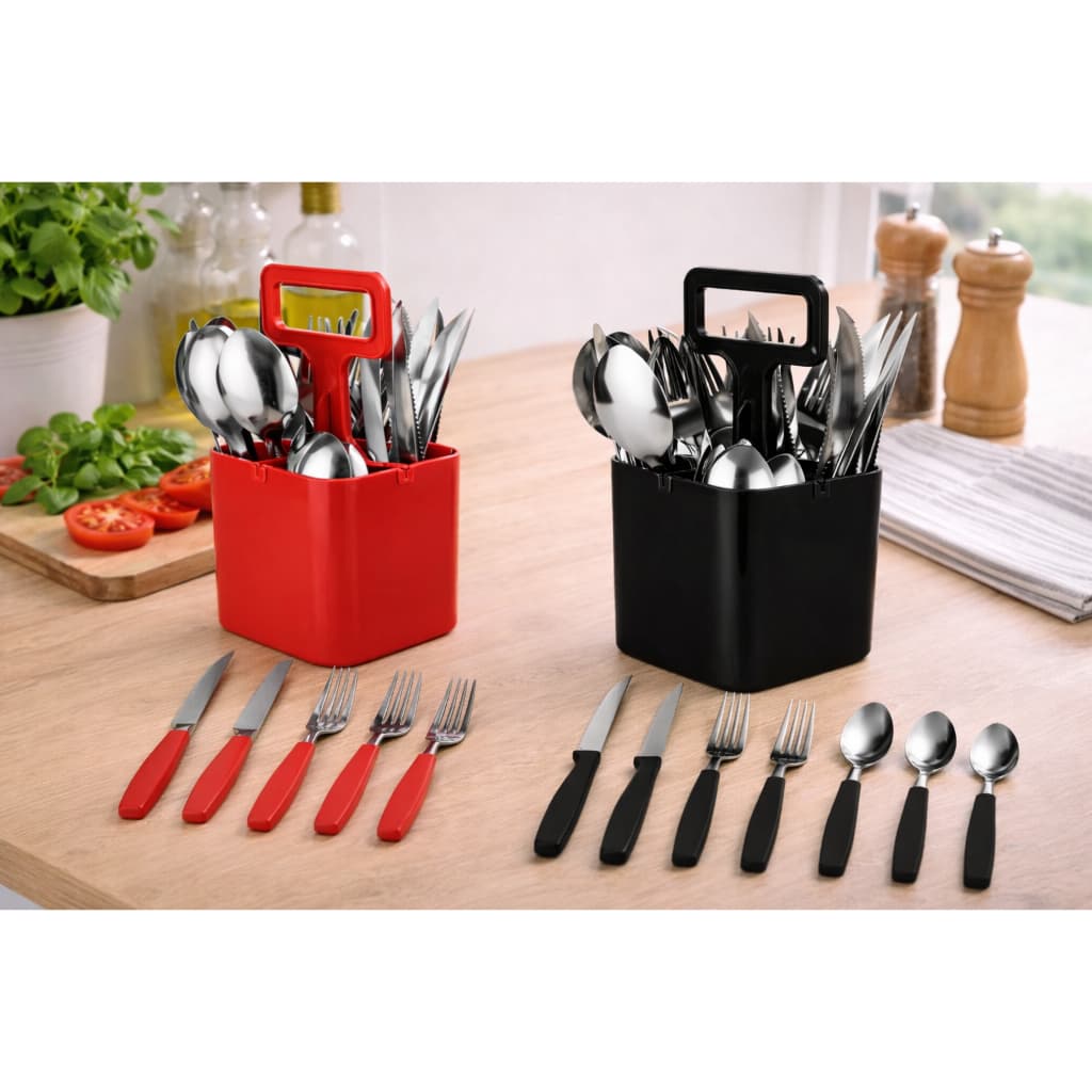 Conjunto de Talheres Verona com 25 Peças - Preta/Vermelha cozinha