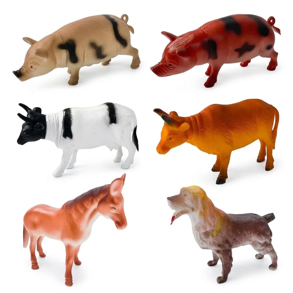 Kit 6 Animais Fazendinha Borracha Grande Infantil Educativo Presente Bichos Fazenda