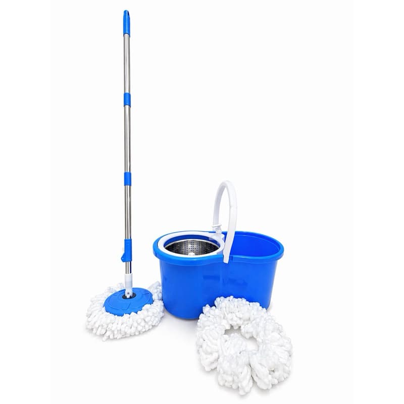 MOP ESFREGÃO GIRATÓRIO DOMUS  BALDE DE INOX 12 LITROS + REFIL MICROFIBRA + CABO LONGO 1.4 M