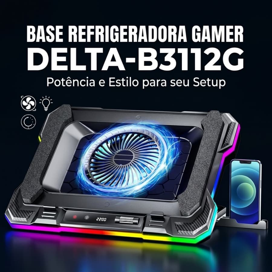 Base Resfriadora Gamer Ajustável Para Notebook RGB Cooler Pad Dissipador de Calor com Ventoinhas