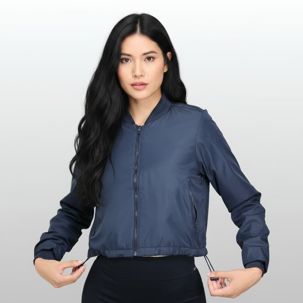 Jaqueta Cropped Safira Feminina Bomber Forrada s/Capuz P ao GG