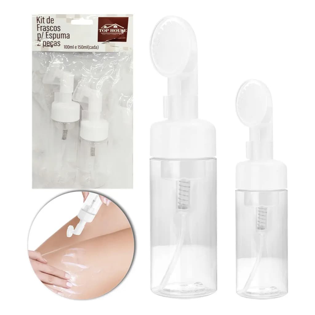 Frasco Pump Espumador 100ml - Espuma Instantânea, Limpeza Facial, Escova de Silicone