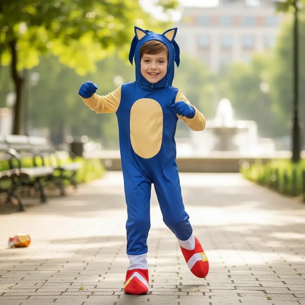 Macacão Fantasia Soniccc Azul Completa Deluxe Com Luvas Touca