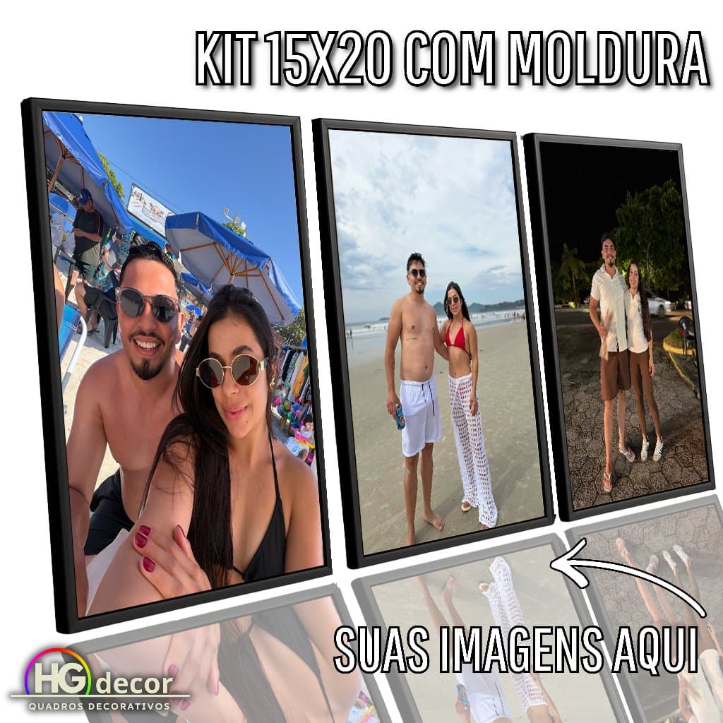 Kit 3 Quadros Personalizados 15x20 Moldura Preta | Decoração Para Casal Bebê Sala Quarto Escritório