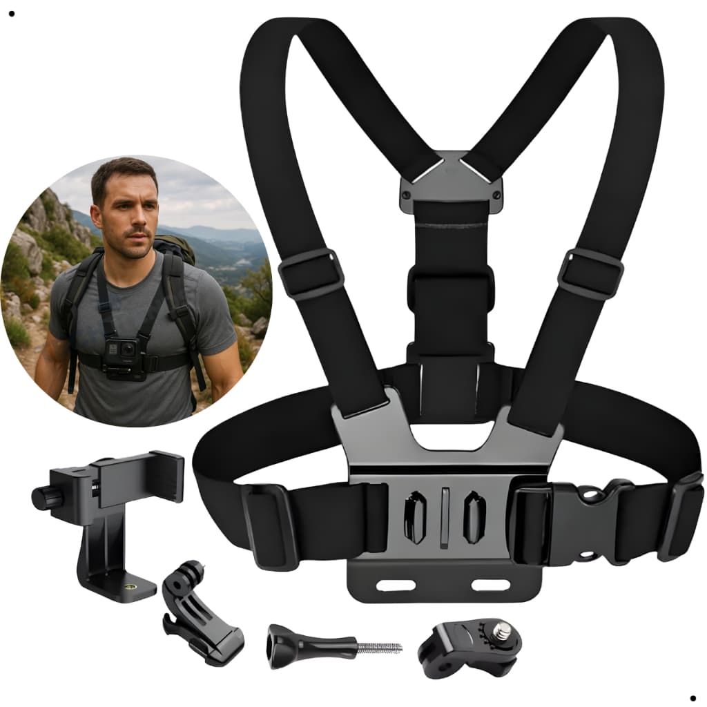 Suporte Peitoral Camera Celular Ajustável Ciclismo Pesca Caminhada Esportes Ação