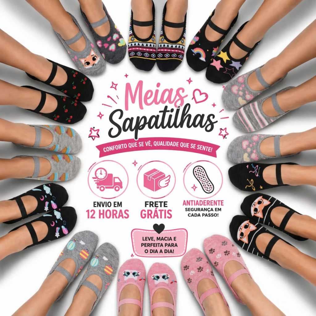 1Par Meia Sapatilha Feminina 35 ao 40 Antiderrapante Premium para Pilates e Yoga Idoso USO DIÁRIO em Diversas Atividades