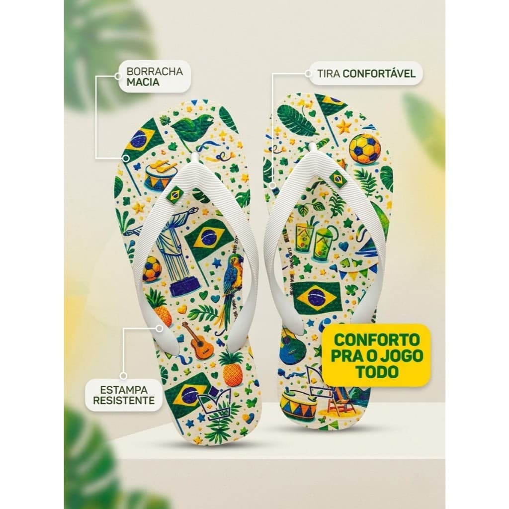 Chinelo Feminino Estampado Brasil Antiderrapante Confortável Leve Praia Casual