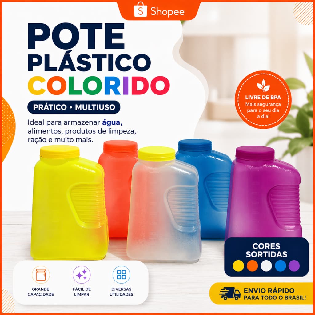 Kit Garrafas Geladeira 2L Colorida Nova Era em Plástico Polipropileno Resistente e Prática