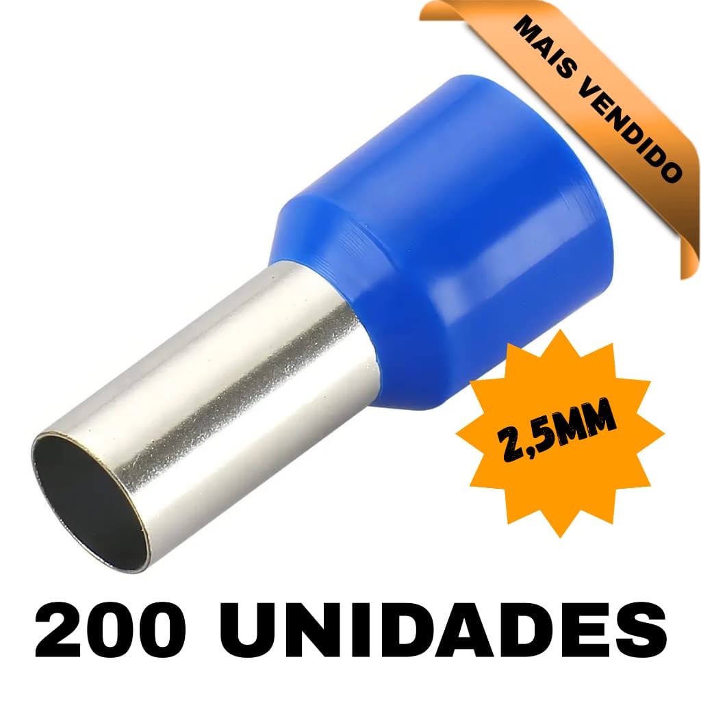 Kit 200 Terminal Tubular Ilhos 2,5mm Pre Isolado