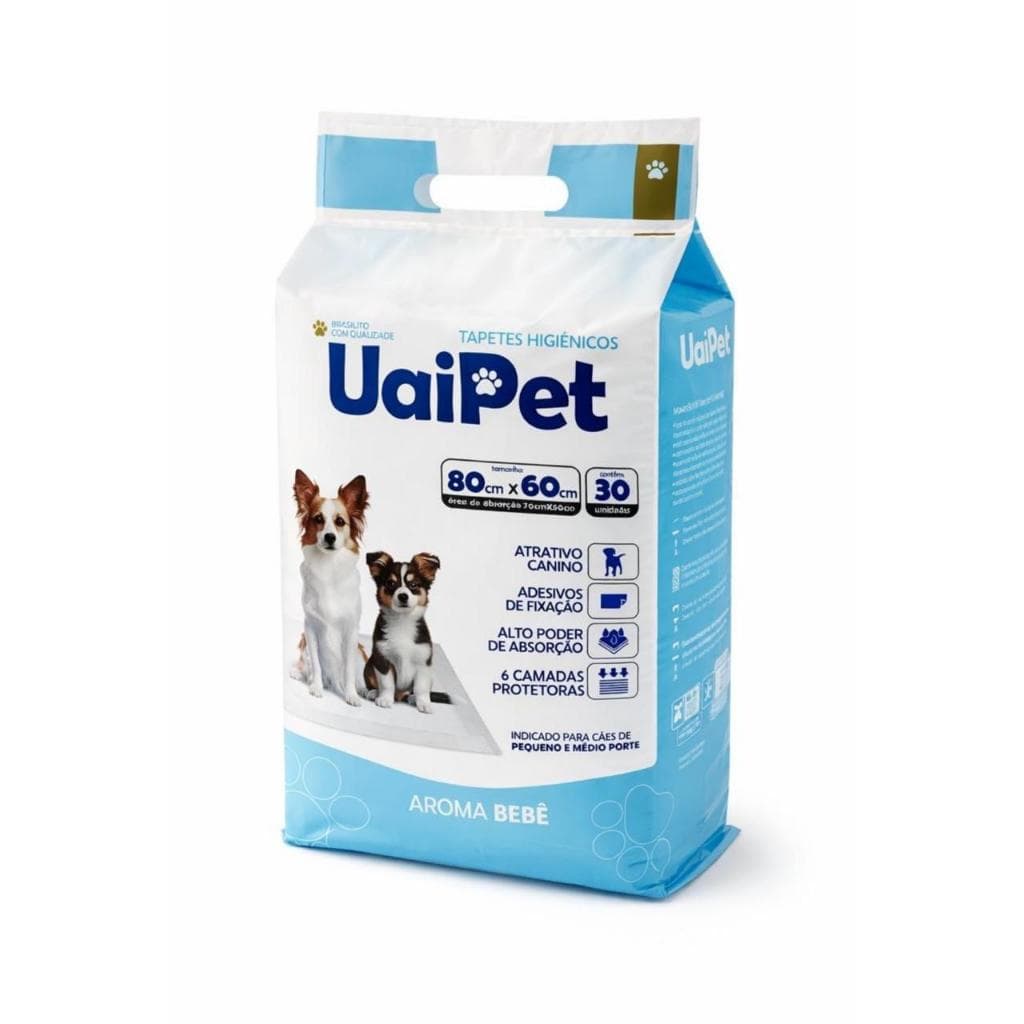 Tapete Higiênico Uai Pet 80x60 Aroma Bebê 30 Unidades Tapetinho Cães Cachorros