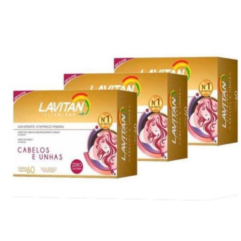 Lavitan Cabelos e Unhas C/60 Cápsulas Kit C/3 Original Crescimento Fortalecimento | Drogaria Solfar
