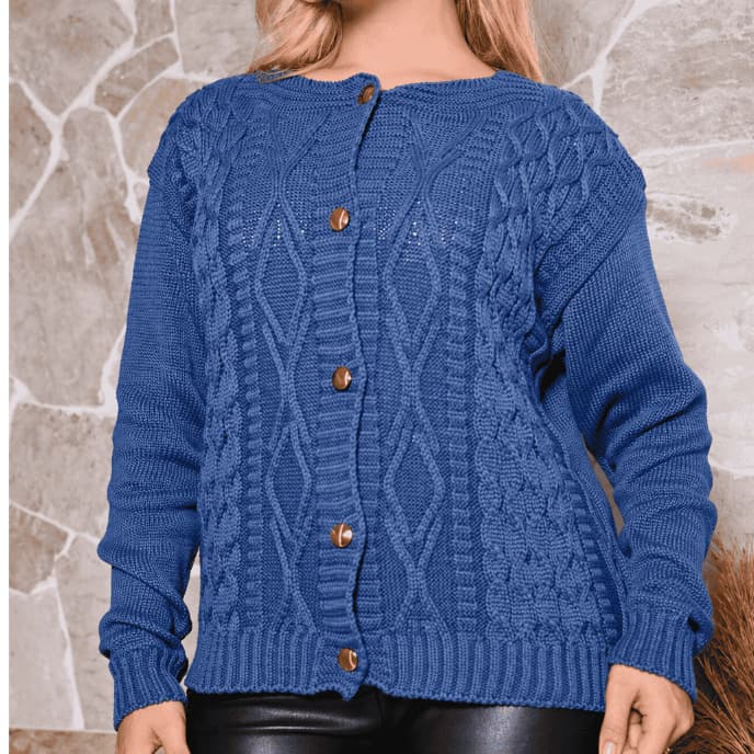 Casaco Feminino de Botões Elegante De Frio Casaco Estiloso de Tricot