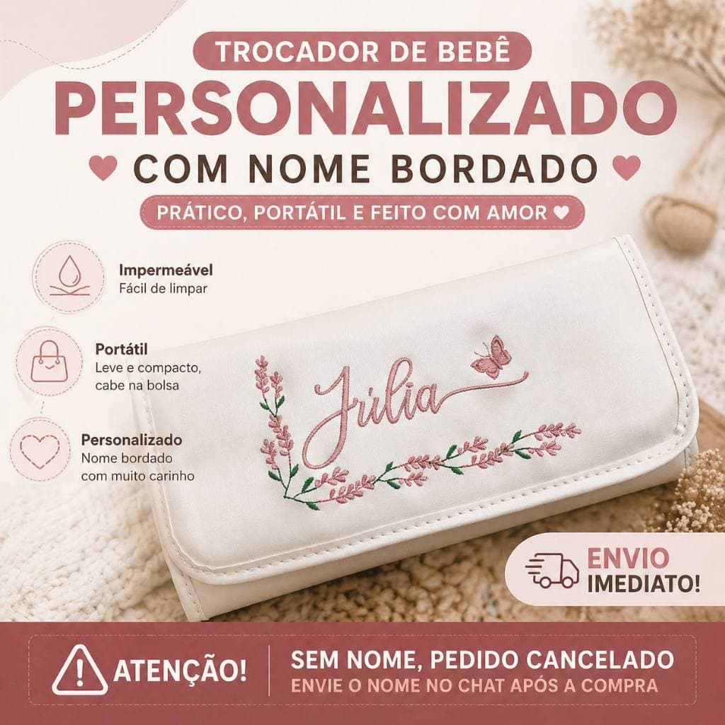 Trocador de Bebê Personalizado com Nome Impermeável Portátil Dobrável Bolsa Maternidade Chá de Bebê.