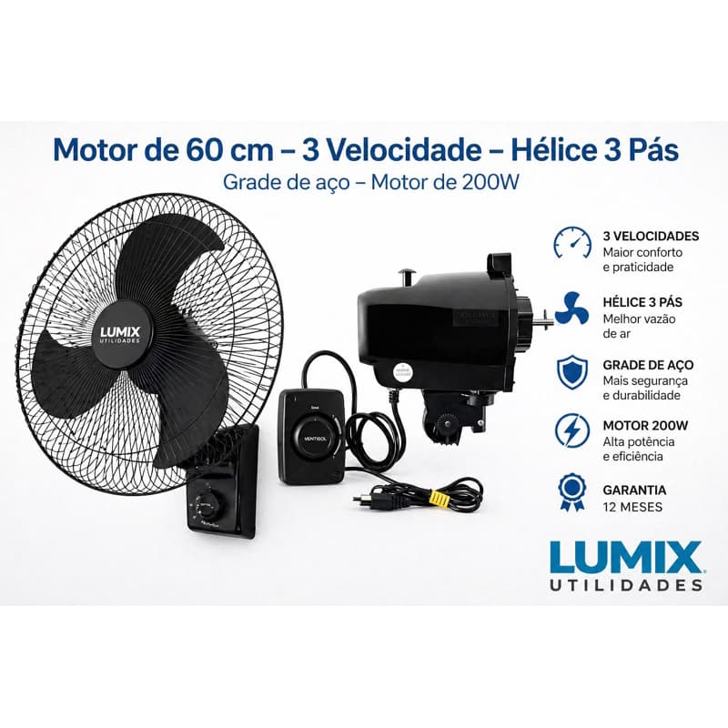 motor p/ ventilador parede 60cm 200w ventisol