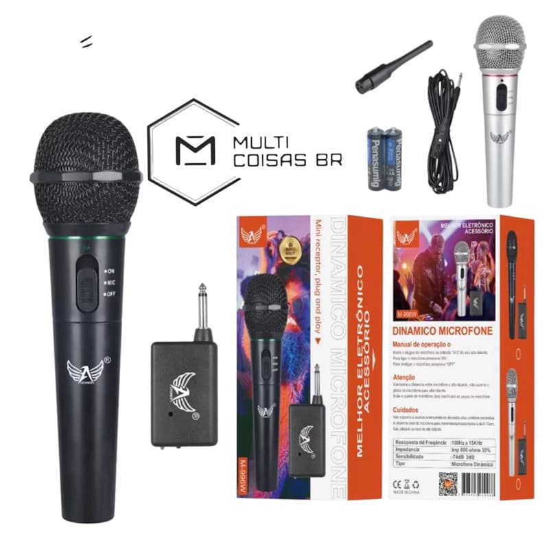 Microfone Sem Fio Dinâmico M-996W Profissional com Receptor Plug & Play Karaokê e Eventos 1 microfone