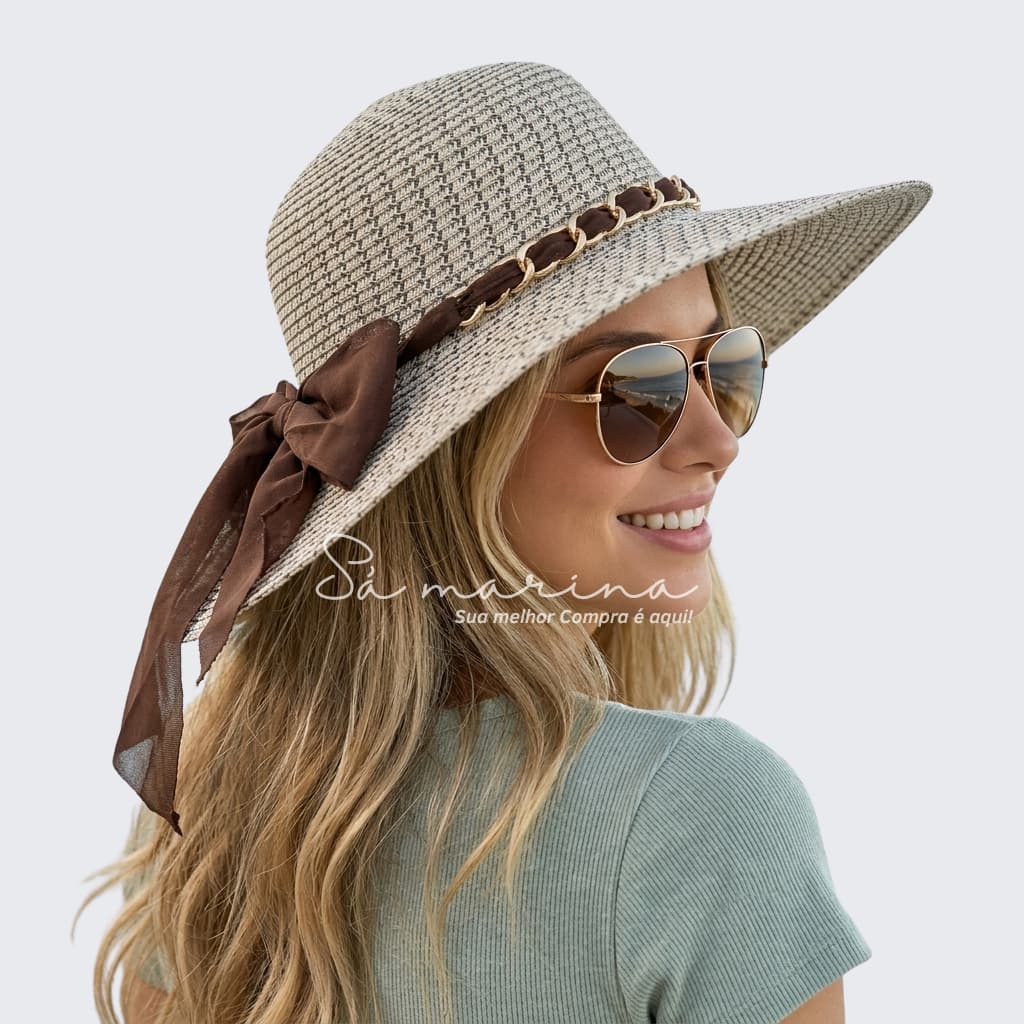 Chapéu Feminino Praia Elegante com Laço, Aba Larga, Proteção Solar UV, Flexível para Verão, Viagem e Piscina 10