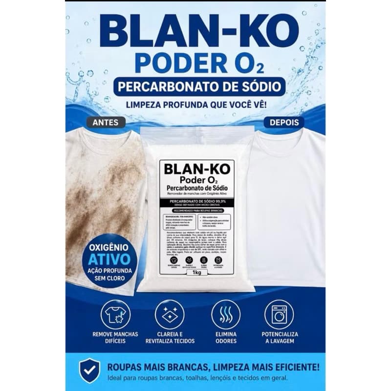 Percarbonato de Sódio Tira Manchas 1KG Clareador de Roupas Brancas e Coloridas Tira Manchas