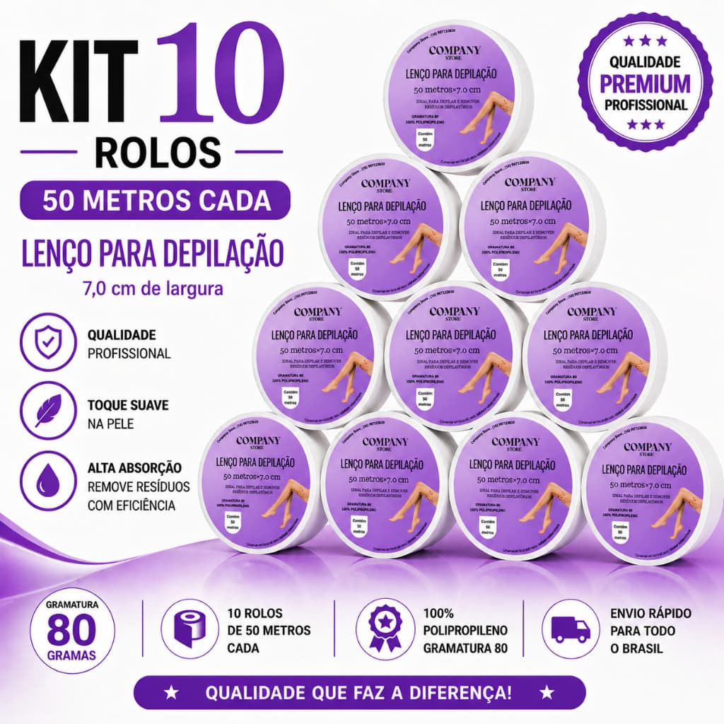 Tnt Para Depilaçao Kit c/ 10 ROLOS Gramatura 80% 50 Metros, Lenço de Depilaçao.ENVIO  24HRS UTEIS