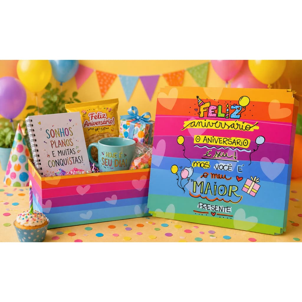 Caixa Presente Decoração Feliz Aniversário 30x30x14 Cm