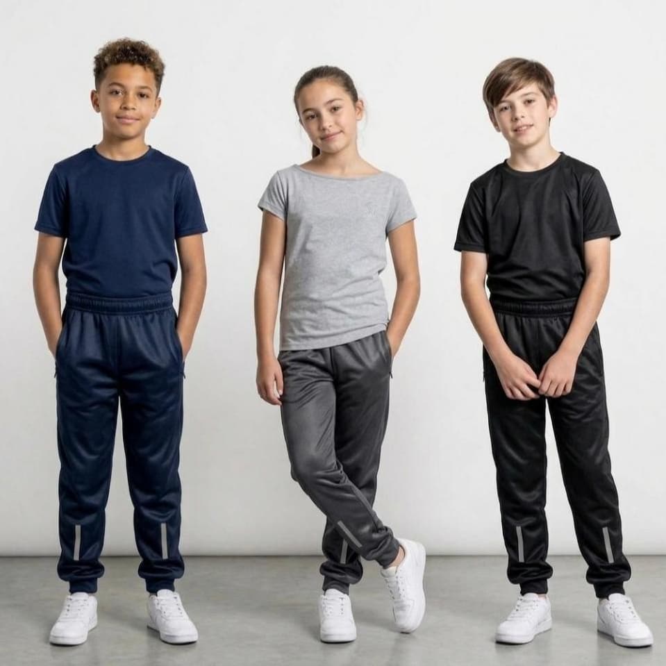 Kit 3 Calças Menino Menina Escolar Infantil Juvenil Preta Cinza e Azul Escola Chimpa Flanelado Jogger