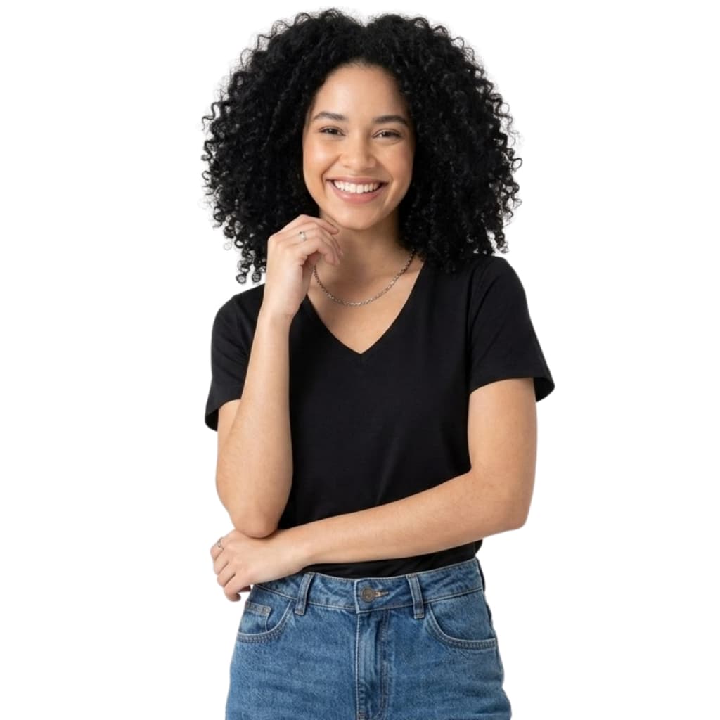Blusa Feminina Gola V Baby Look Básica Cotton Malwee Original