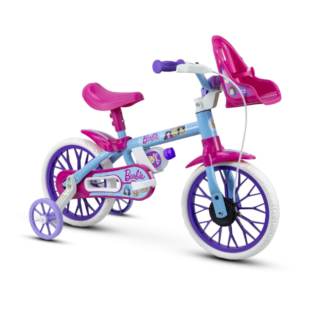 Bicicleta Infantil 3 a 5 Anos Barbie Aro 12 Bike Com Rodinhas E Cadeirinha Nathor