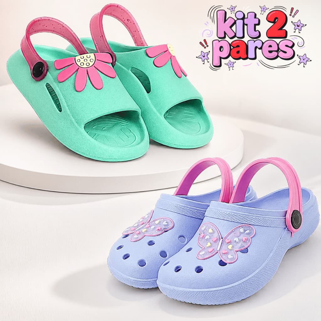 Kit 2 Pares Sandália Babuche Infantil Menina Confortável