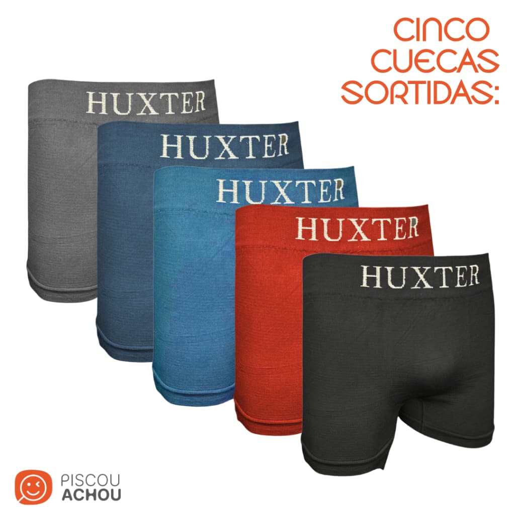 Kit 5 Cueca Boxer Adulto Elastano Alta Qualidade | Short Box Huxter nos Tam. P, M, G e GG - Sortido