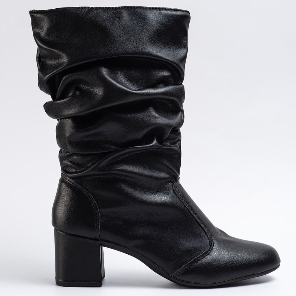 BOTA PLISSADA Bico Redondo Botinha Feminina Confortavel Dia a Dia Inverno Enrugada Salto Médio