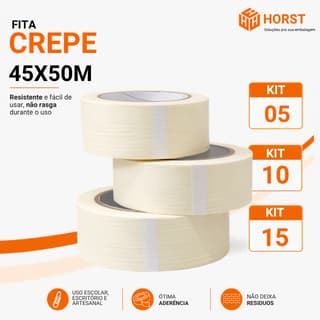 FITA CREPE BRANCA LARGA 45MM X 50 METROS - USO GERAL PROFISSIONAL | KIT 05 | KIT 10 | KIT 15
