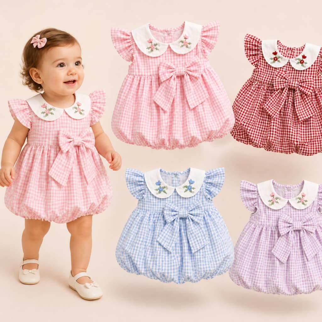 Vestido Para Bebes Feminino Vestidinho Balone Xadrez Quadriculado Kids Vestido Confortavel Para Bebes