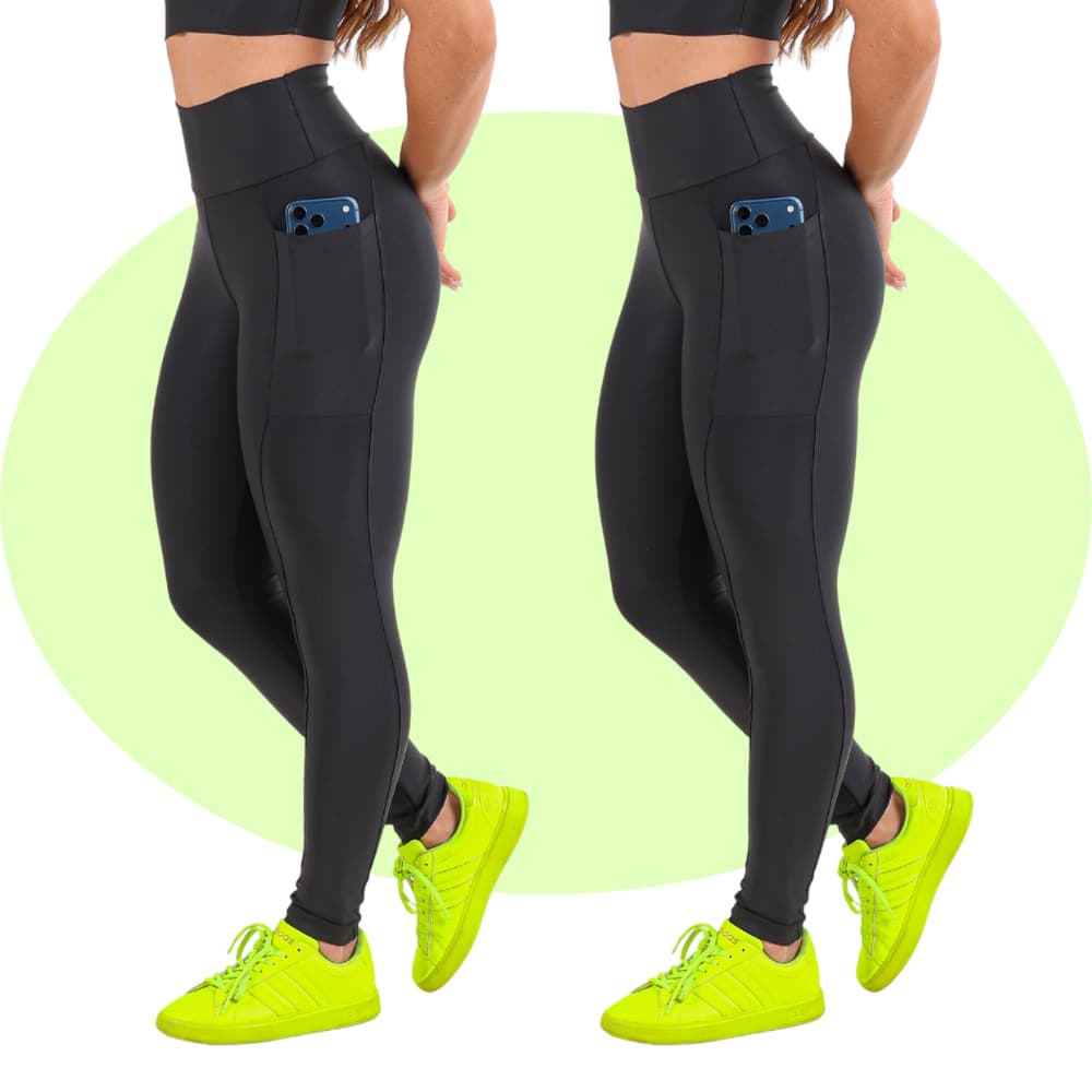 Kit 2 Calças Legging Feminina Com Bolso Zero Transparência Cintura Alta Academia Treino