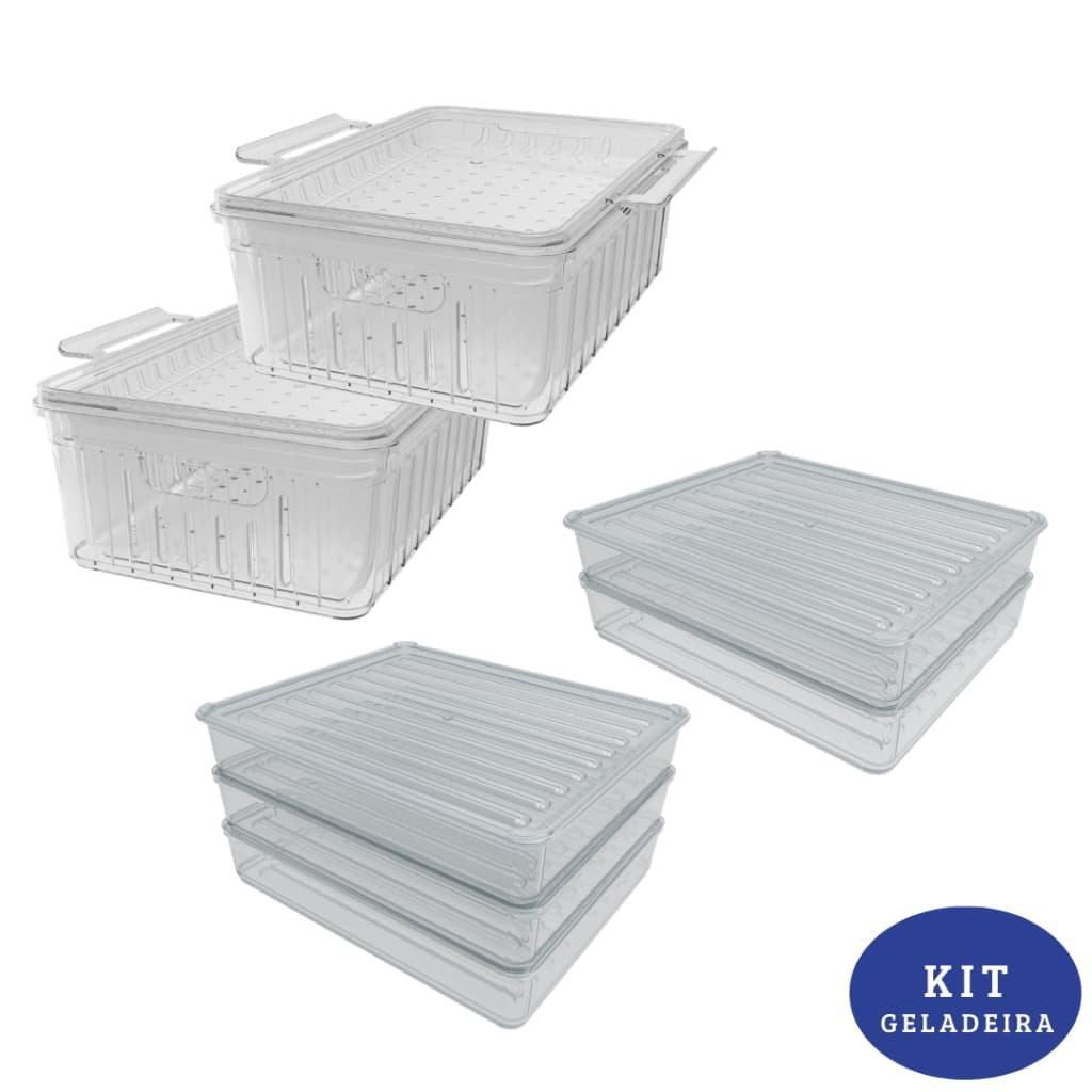 Kit Organizador de Geladeira 3 Peças Porta Frios 2 Potes Escorredores Conservação de Alimentos