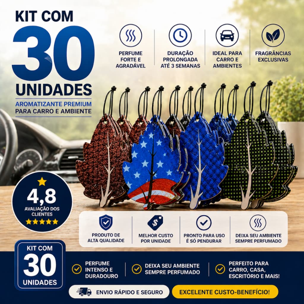 Kit 30 Unidades Aromatizante Automotivo Cheirinho para Carro Perfume Forte Longa Duração Melhor Custo Benefício