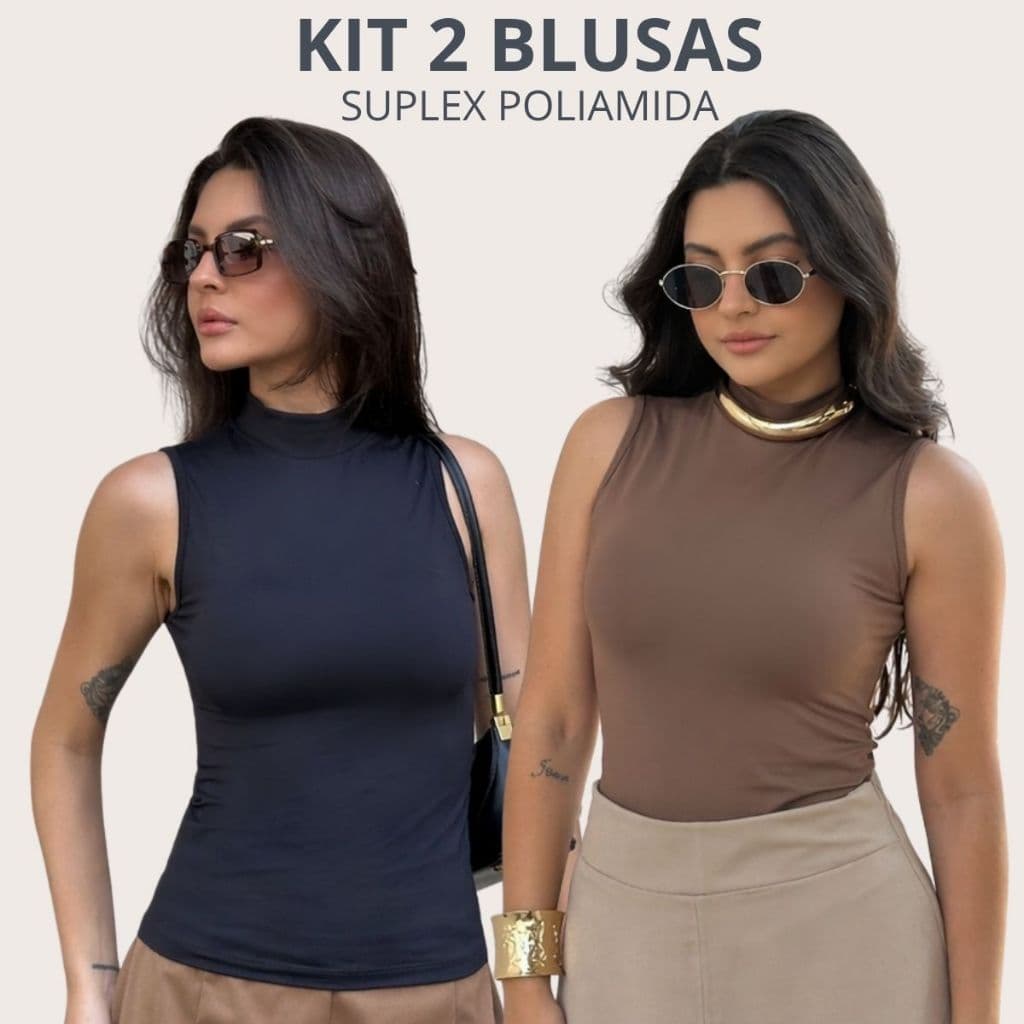 Kit 2 Regata Feminina Lisa Gola Alta Slim Fit Basica Baby Look Confortável